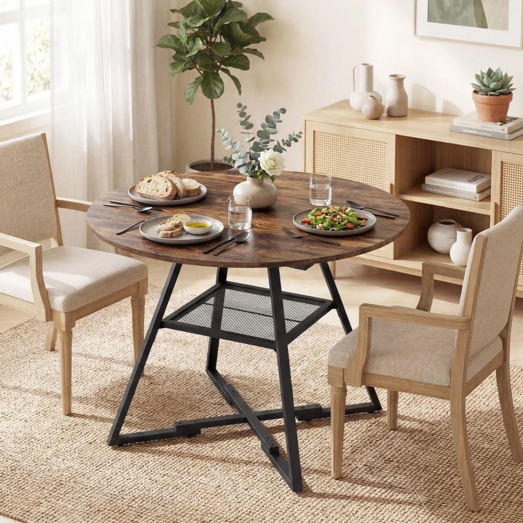 Tavolo da pranzo rotondo allungabile per 4 persone ¨C zephmum ¨C 100 cm effetto legno rustico marrone