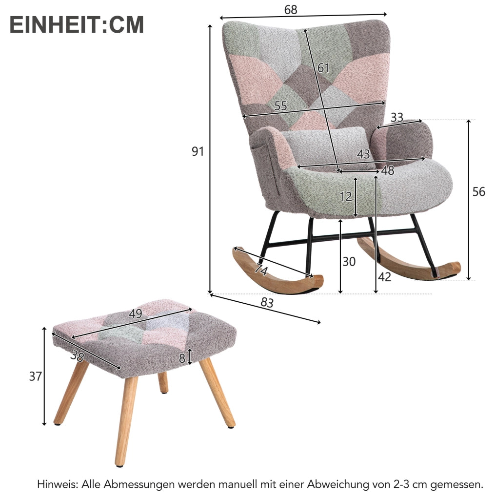 Sedia a dondolo 93 cm con cuscino lombare e poggiapiedi; multicolore