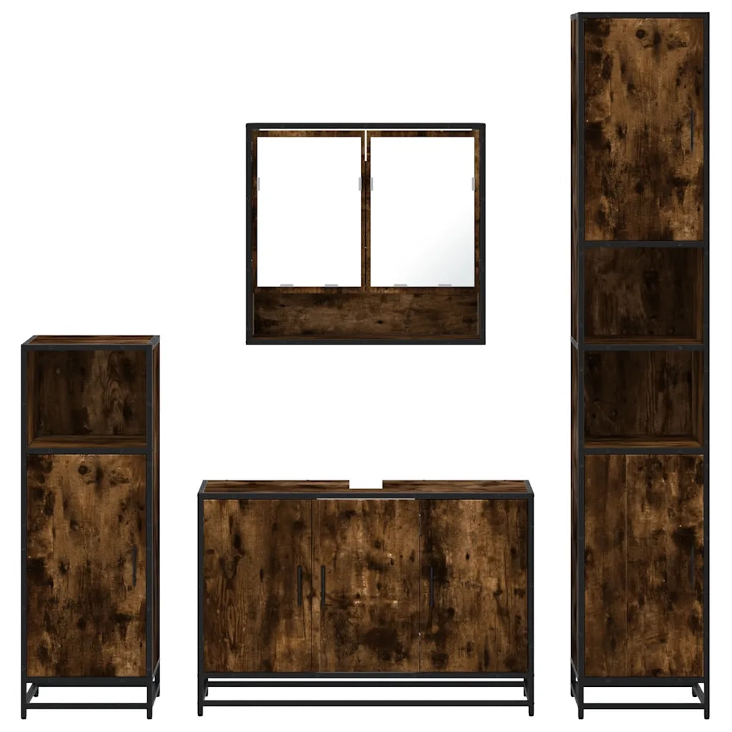 Set Mobili da Bagno 4 pz Rovere Fumo in Legno Multistrato 3301222
