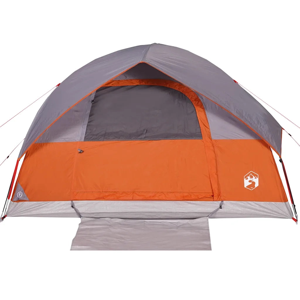 Tenda Familiare a Cupola 6 Persone-Tenda da campeggio Grigio e Arancione Impermeabile
