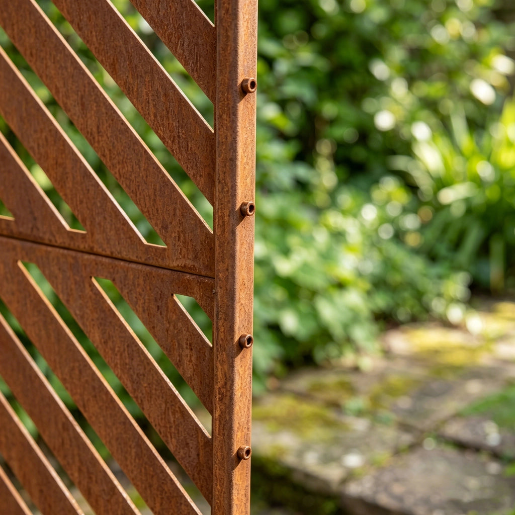 Pannello Divisorio Kekan con Struttura Decorativa in Acciaio Corten 180 x 90 cm - Marrone Ossidato casa.pro