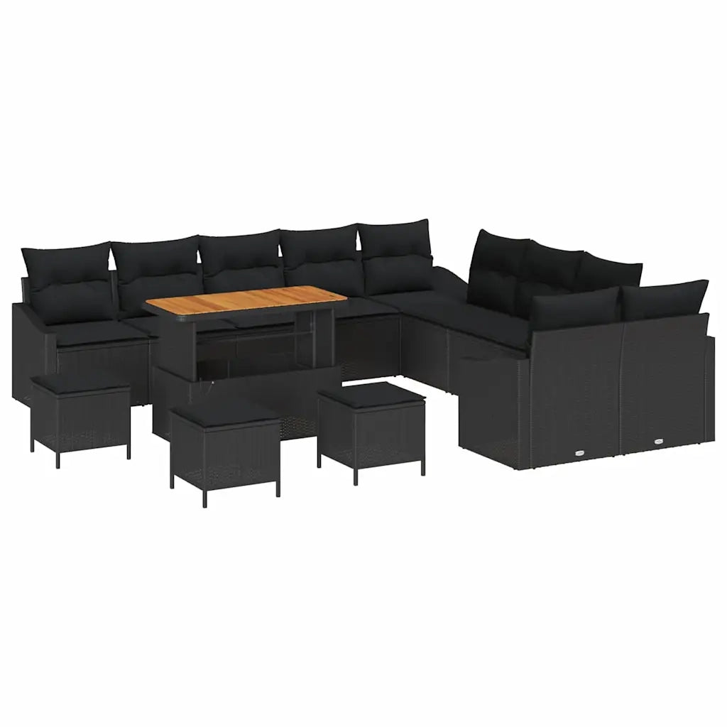 Set Divano da Giardino con cuscino 13 pcs Nero Poly Rattan