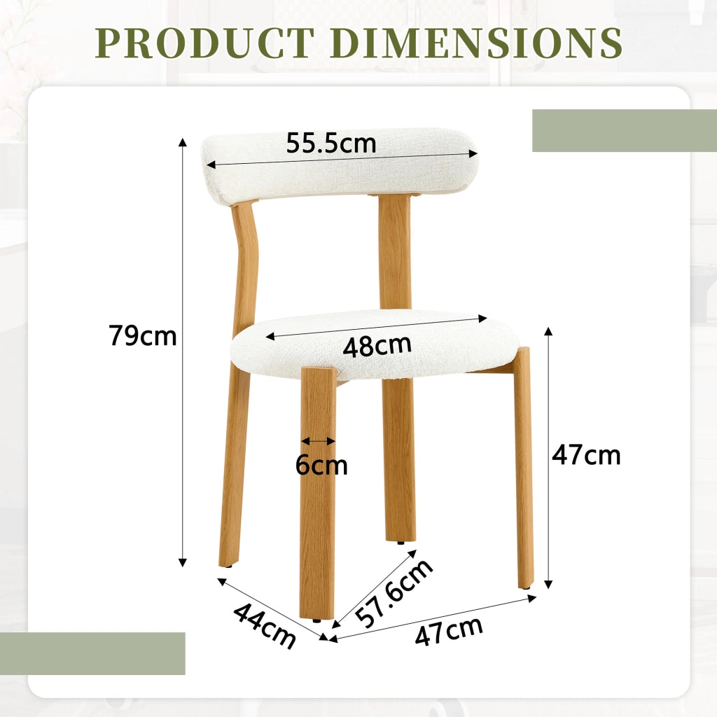 Set di 2 sedie, rivestite in tessuto boucl¨¦ traspirante bianco, schienale ergonomico, gambe robuste con piedini antiscivolo, altezza circa 79 cm, solo