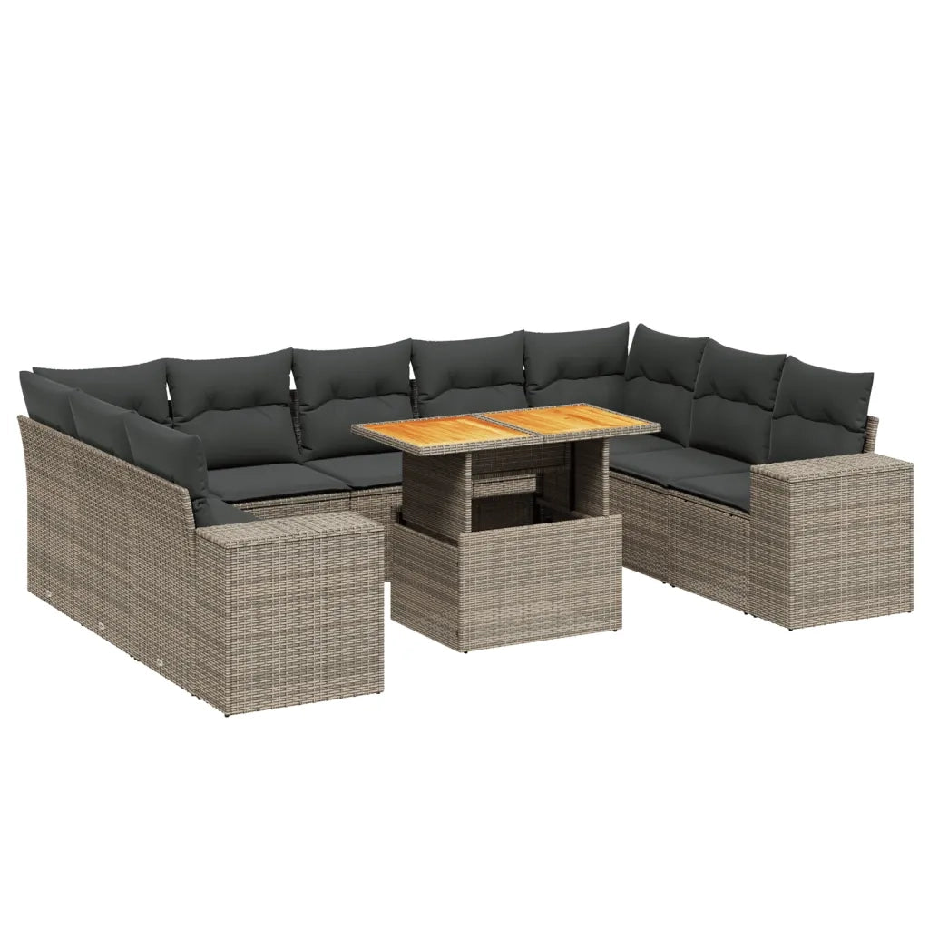 Set Divano da Giardino 10 pz con Cuscini Grigio in Polyrattan