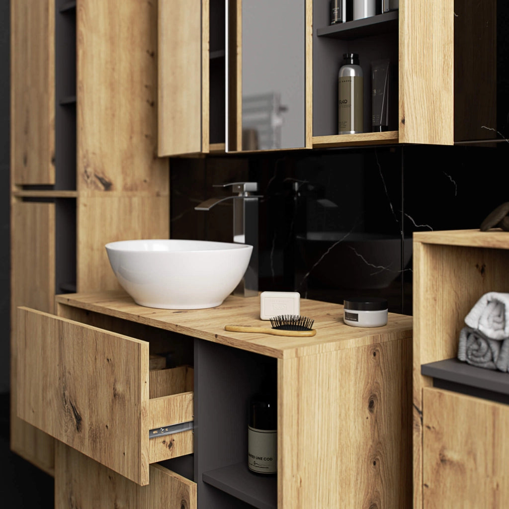 Colonna bagno sospesa VAMI Rovere Artisan, Grigio Grafite 50 cm 2 ante 50x30x170 cm