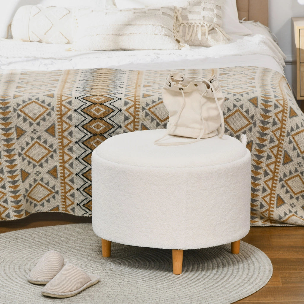 Pouf Imbottito con Stoccaggio ¨C Minimal ¨C 56x56x42 cm, Bianco, Tessuto Teddy