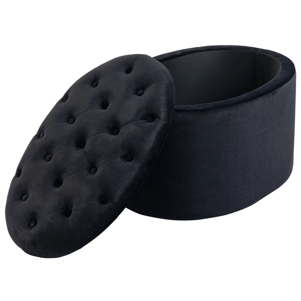 Pouf contenitore, Panca imbottita, Forma ovale, Poliestere, Nero