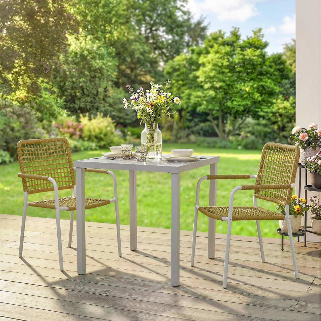 Sedie da Giardino Impilabili in Polyrattan con Braccioli e Schienale ¨C Xylo ¨C Giallo 55x57x82cm Set 2 Pezzi