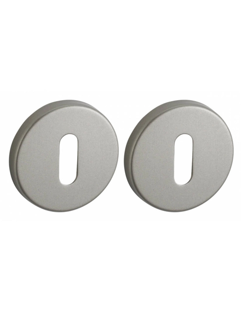 Coppia di rosette tonde Ø 50 mm con foro chiave, nichel satinato – THIRARD