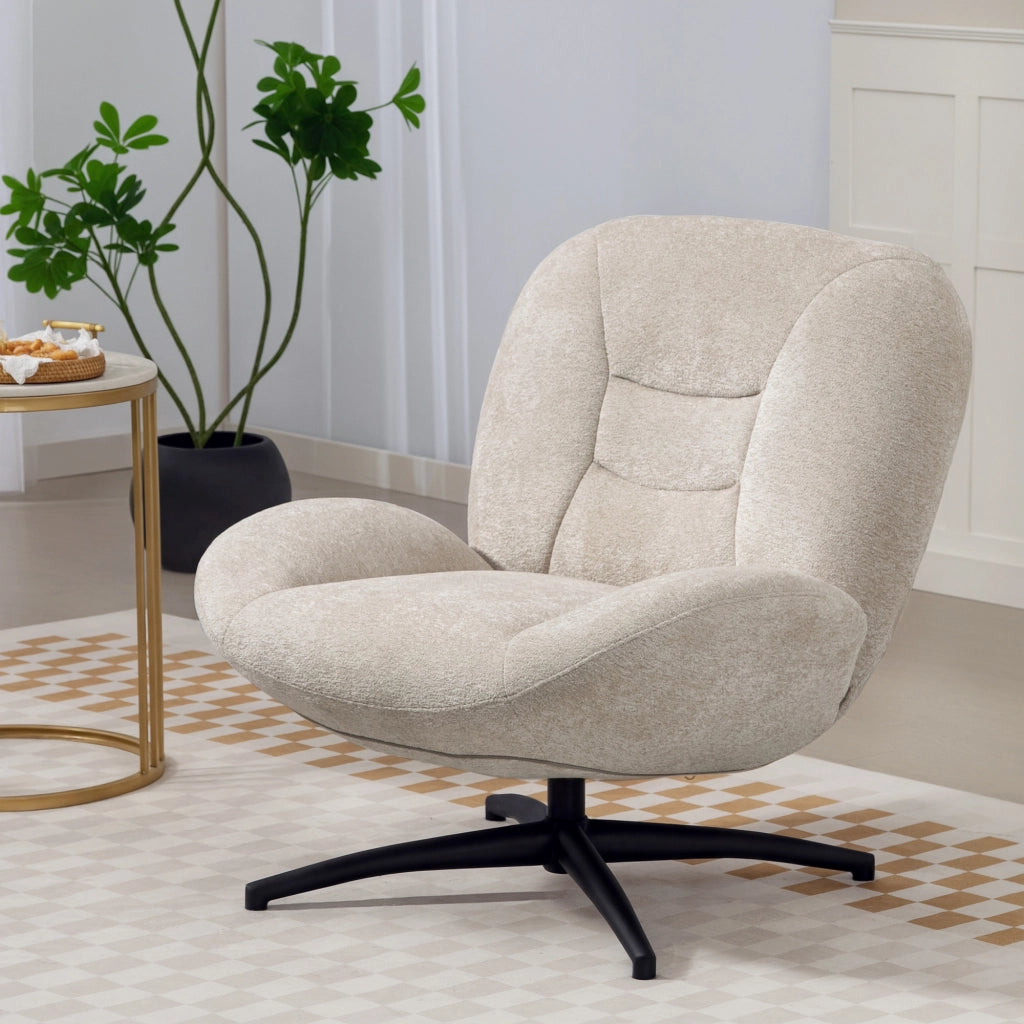 Poltrona girevole imbottita in tessuto ¨C Minimal ¨C crema, base in acciaio