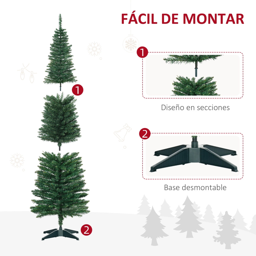 Albero di Natale Artificiale Stretto 150 cm con 294 Rami e Base Scomponibile Verde ¨C Minimal ¨C 150 cm