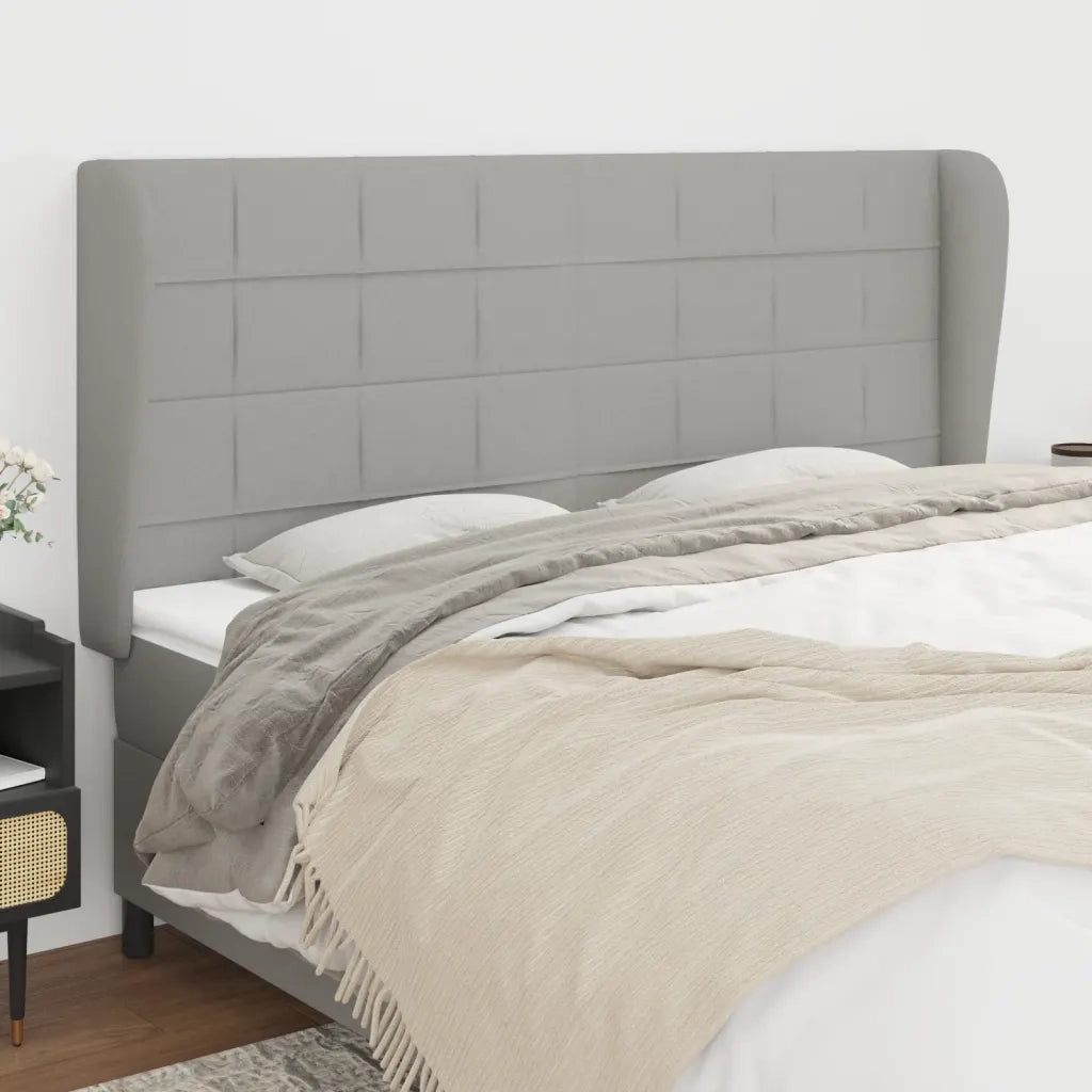 Testiera | Testata ad Orecchio Grigio Chiaro 163x23x118/128 cm in Tessuto