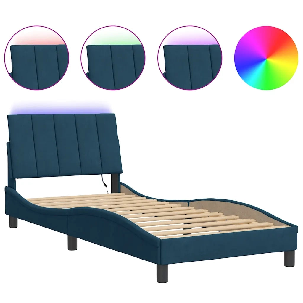 Giroletto con LED senza Materasso-Struttura Letto con LED Hanko Blu 80x200 cm in Velluto