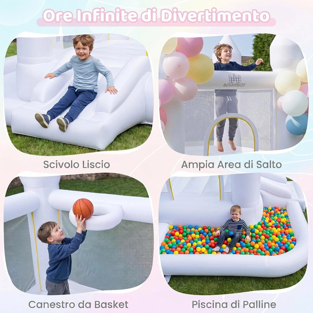 Castello Gonfiabile con Soffiatore, Trampolino, Scivolo, Piscina | Casa Gonfiabile per Interno ed Esterno con Canestro, 100 Palloncini e Borsa, per Bambini 3-12 Anni, 252 x 242 x 191,5 cm