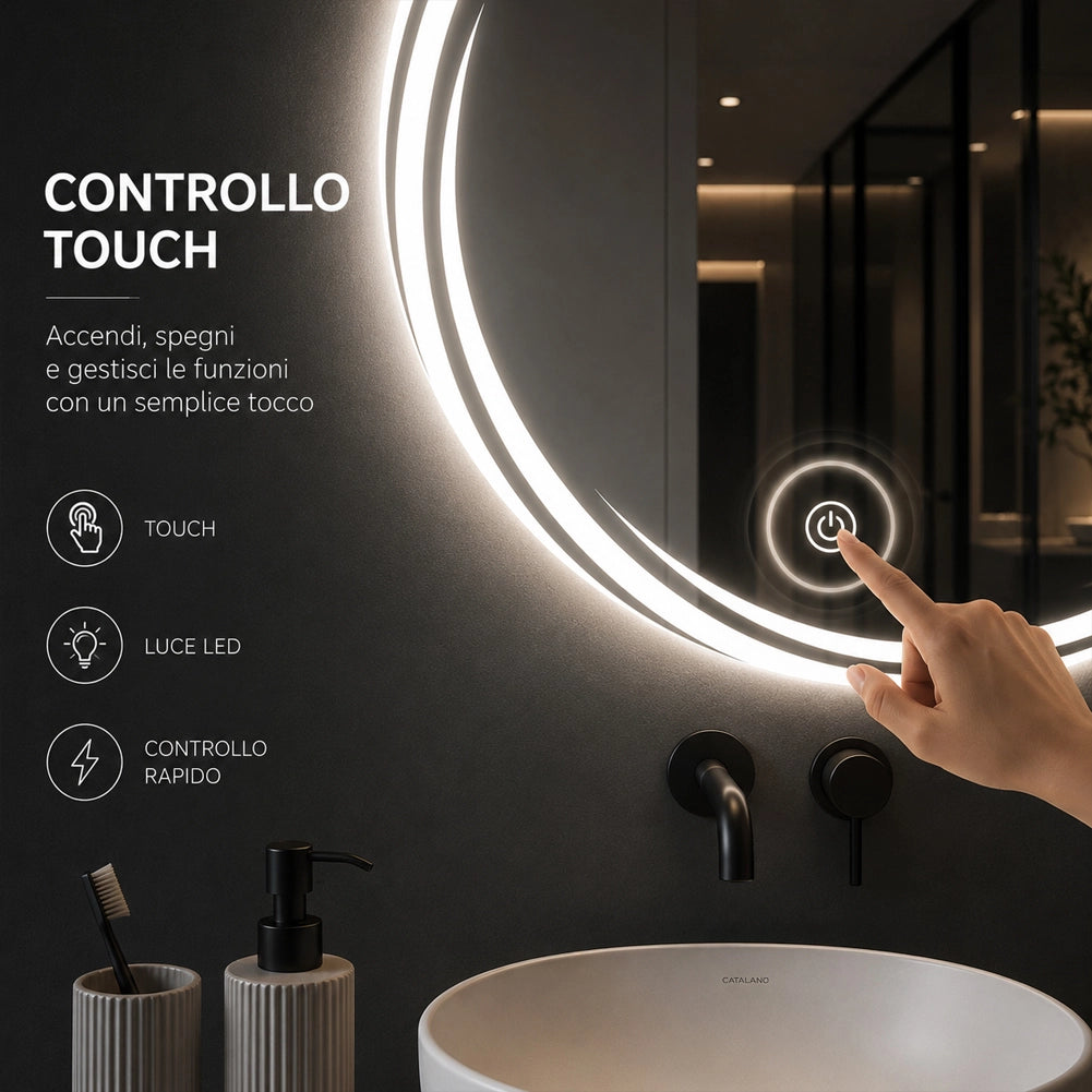 Specchio Tondo Spirale Diametro 60cm Led a 3 Colori Dimmerabile Accensione Touch