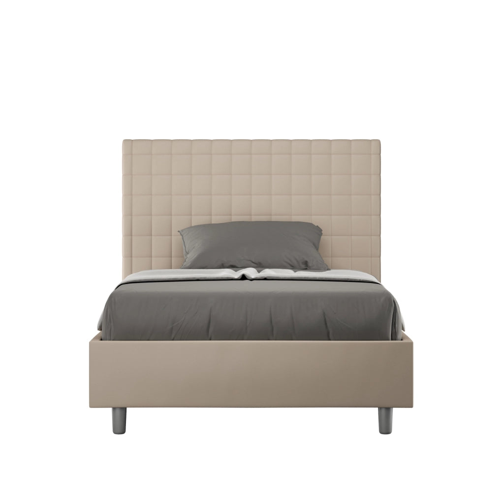 BS COM Letto singolo contenitore imbottito 100x210 similpelle tortora