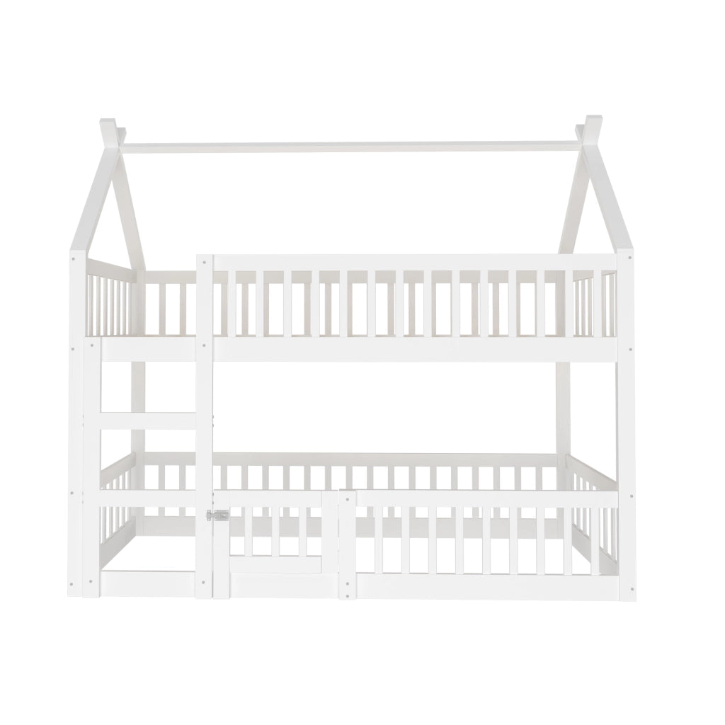 Letto a castello per bambini - Zephmum- 90x200, design loft, struttura in legno massello, bianco