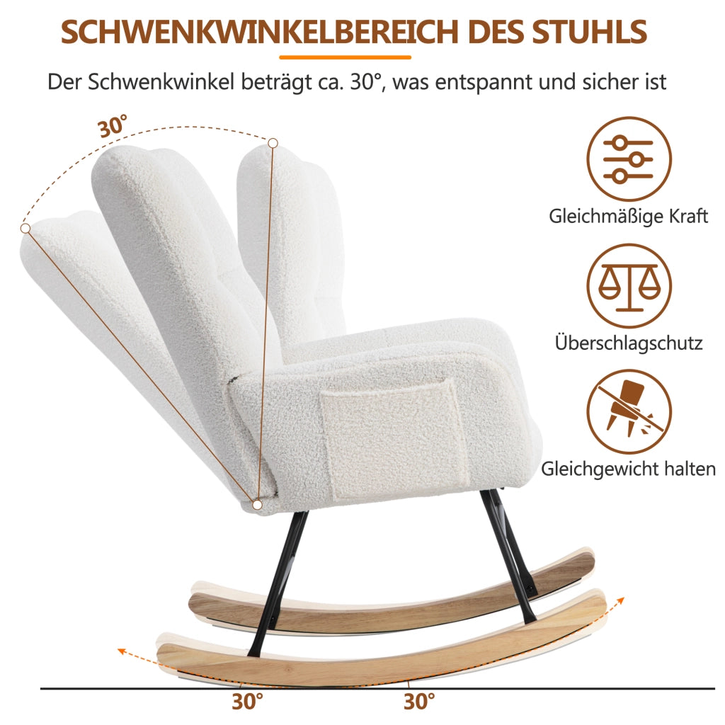 SEDIA A DONDOLO 92 cm Bianco Bouclé con pouf
