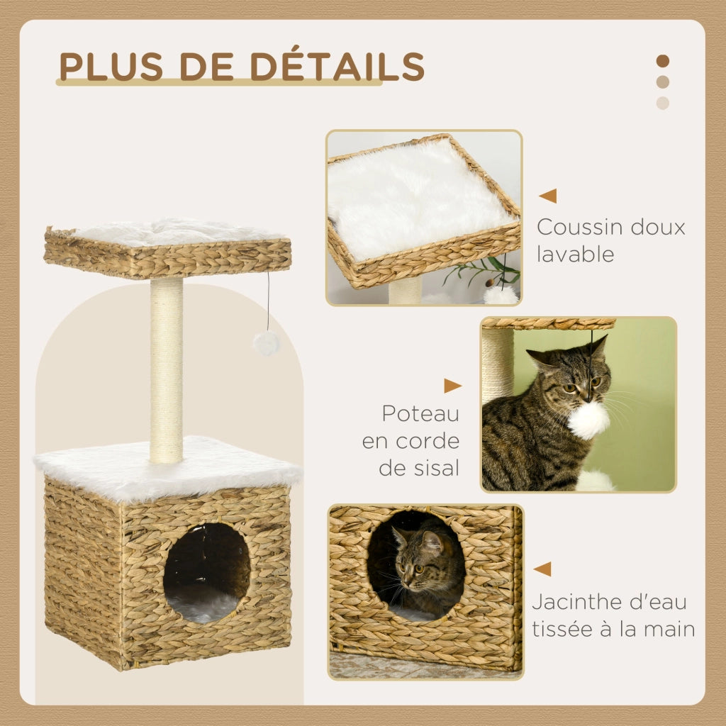 Tiragraffi per gatti 2 livelli ¨C Xylo ¨C giacinto d'acqua naturale con nicchia e piattaforma