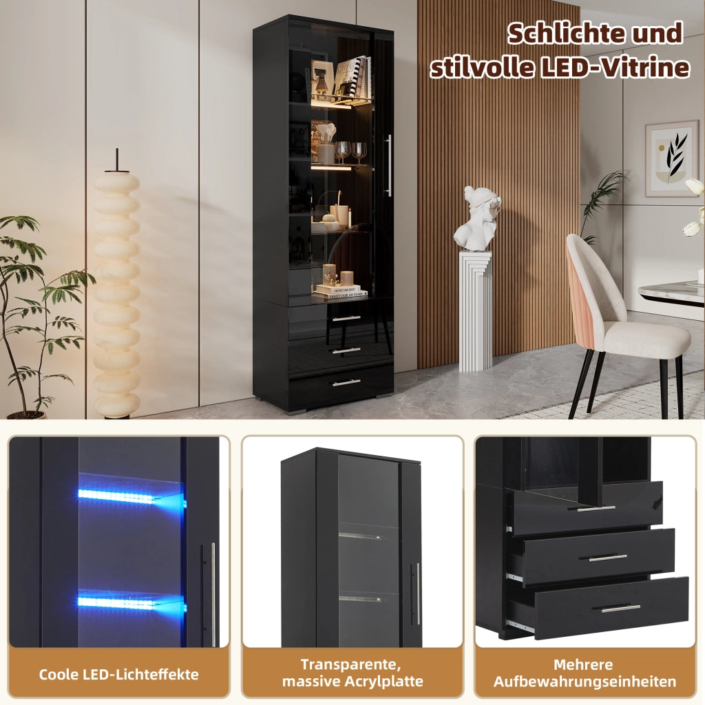 VETRINA Verticale con LED 60 x 35 x 180 cm MDF Nera