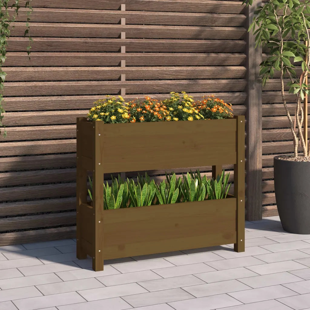 Fioriera | Cassetta per fiori | Vaso Marrone Ambra 77x25x66 cm in Legno Massello di Pino