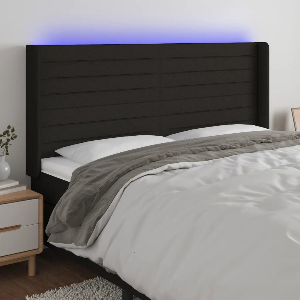 Testiera | Testata a LED Nera 203x16x118/128 cm in Tessuto