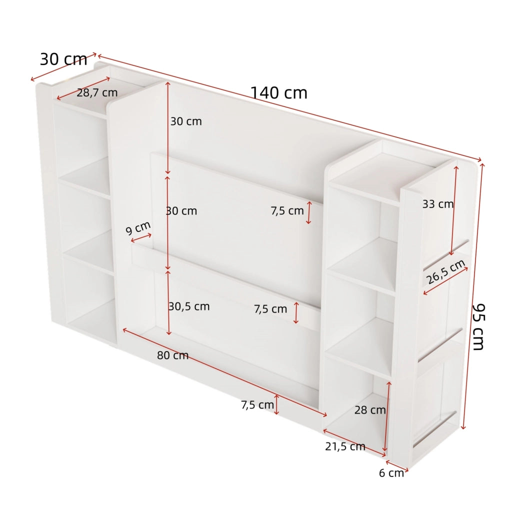 Libreria per bambini con vani aperti e angoli arrotondati in MDF bianco