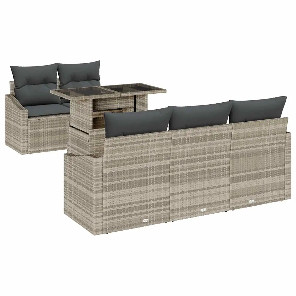 Set Divano da Giardino 6 pcs Grigio chiaro polyrattan