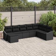 Set Divano da Giardino con cuscino 8 pcs Nero polyrattan