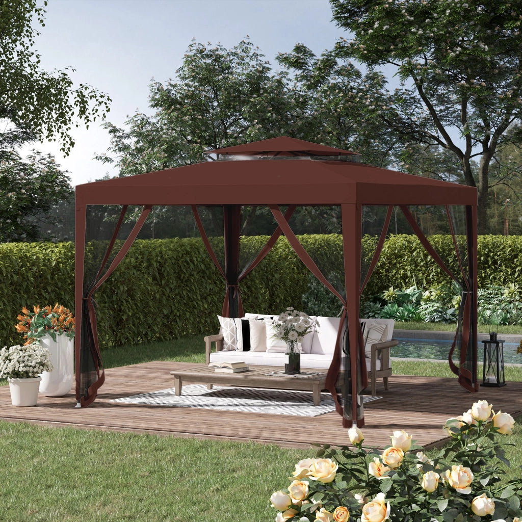 Gazebo da giardino 3x3 m ¨C Minimal ¨C marrone, 4 zanzariere, telaio in metallo