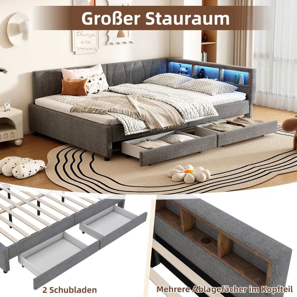 Letto giorno funzione divano letto lino grigio 140x200 cm