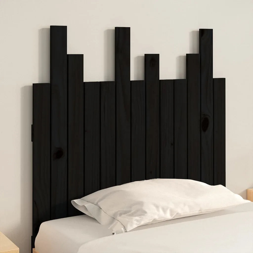 Testiera da Parete Nera 82,5x3x80 cm in Legno Massello di Pino 824807