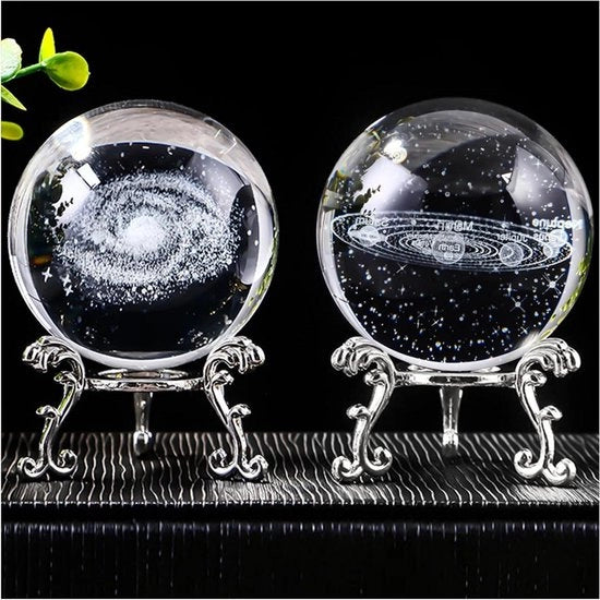 Decorazioni per Albero di Natale a forma di Pianeti in Cristallo 3D con Base in Argento - Ornamenti Astronomici per Bambini