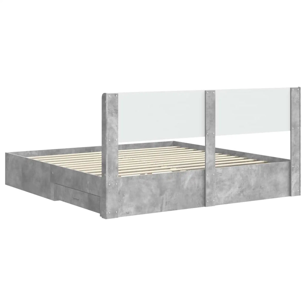 Letto da camera | Struttura del letto con stoccaggio e testata Grigio Cemento