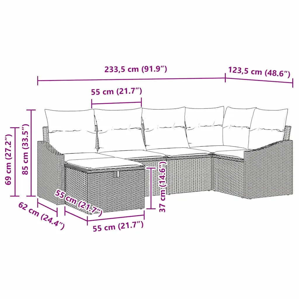 Set di divani con cuscino 6 pcs Nero e Crema polyrattan 3359276