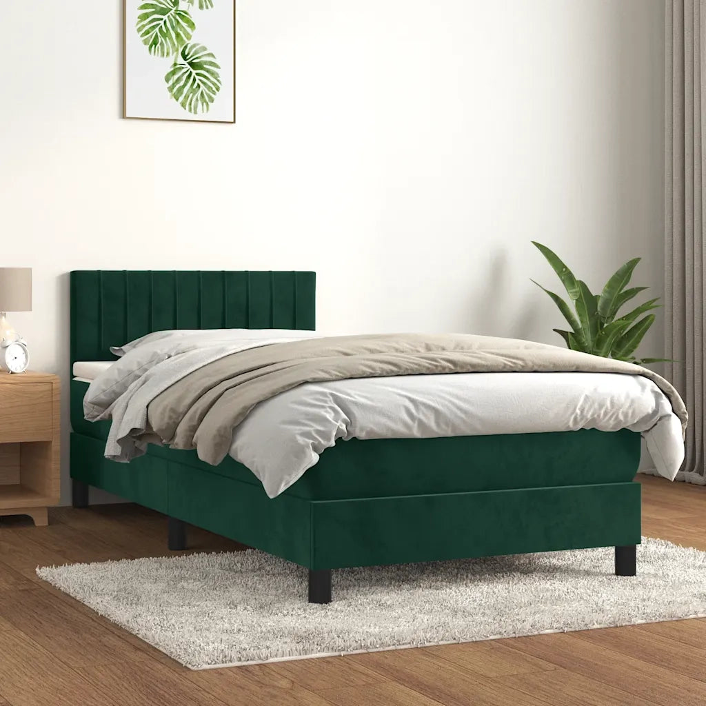 Letto singolo | Letto per adulti | Giroletto a Molle con Materasso Verde Scuro 90x200 cm Velluto