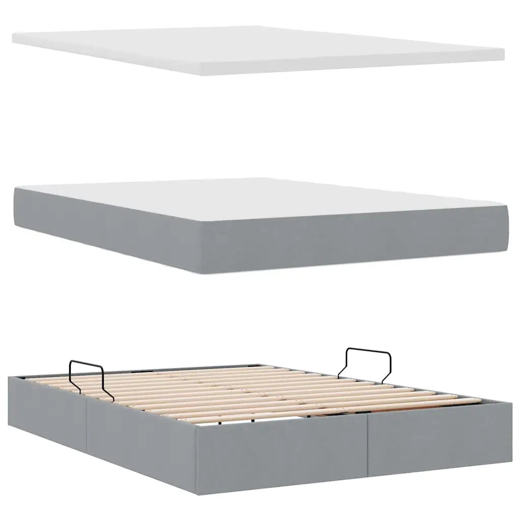 Letto con contenitore e LED Grigio chiaro 140 x 190 cm Tessuto 3371079