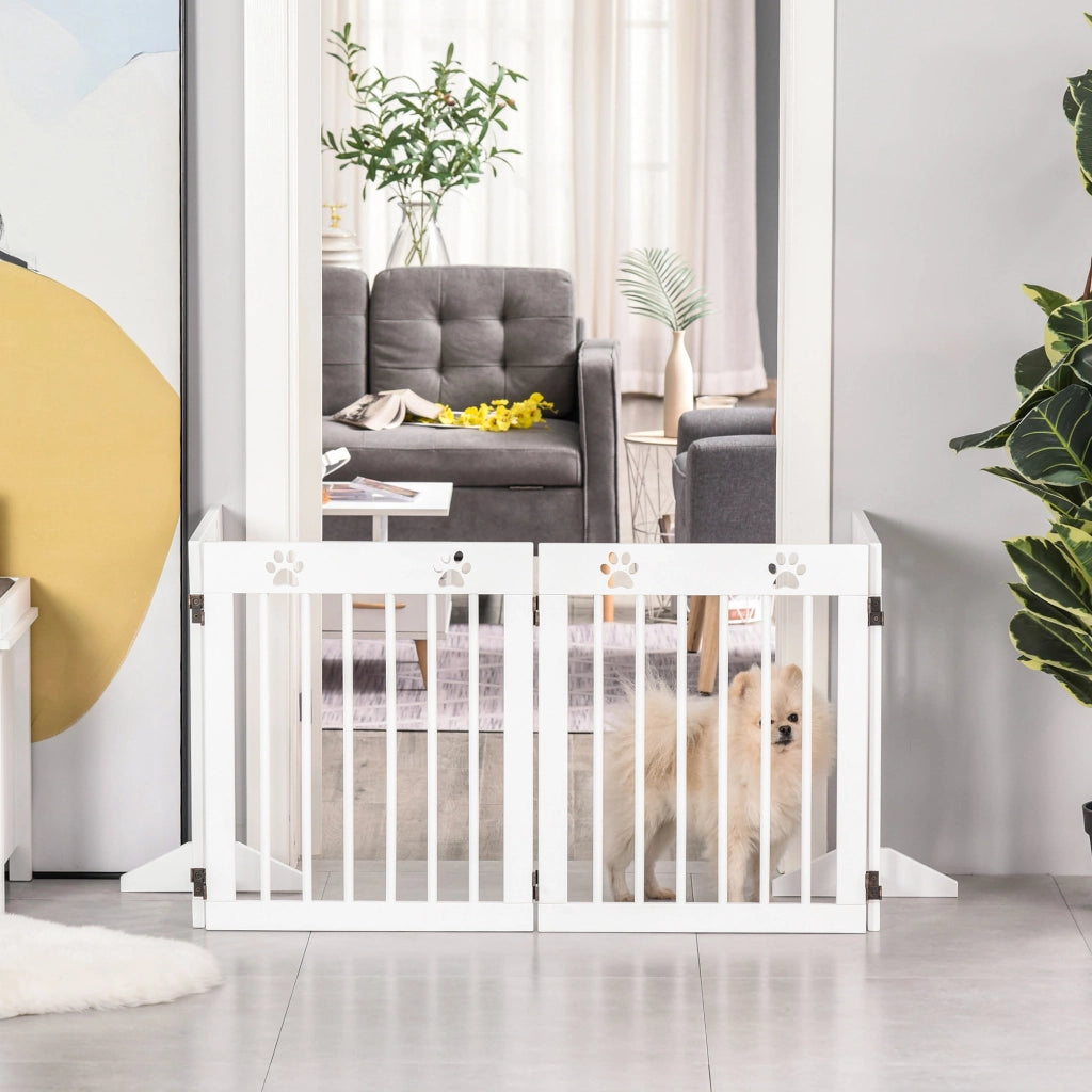 Cancelletto di Sicurezza per Cani Pieghevole 4 Pannelli ¨C Xylo ¨C Legno Bianco 204x61 cm