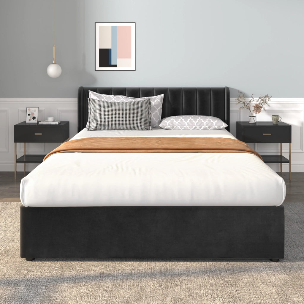 LETTO con rete a doghe e cassetti 140x200 cm in velluto nero