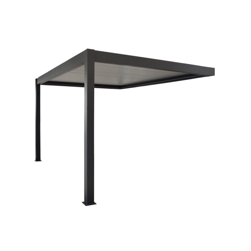 SINED Pergola addossata motorizzata 3x4 in alluminio nero e bianco con lamelle orientabili e drenaggio integrato - Modello DORA