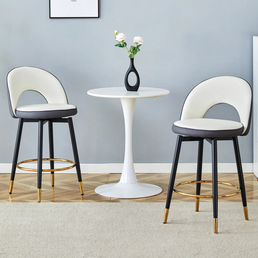 Sgabello da Bar Girevole Imbottito ¨C MINIMAL ¨C Set 2 Pezzi, PU, Grigio Scuro e Bianco