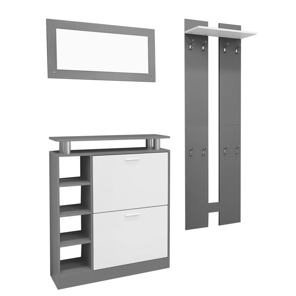 Set Ingresso con Specchio, Scarpiera, Ripiani e Appendiabiti ¨C Xylo ¨C Antracite, 80x25x96.5 cm