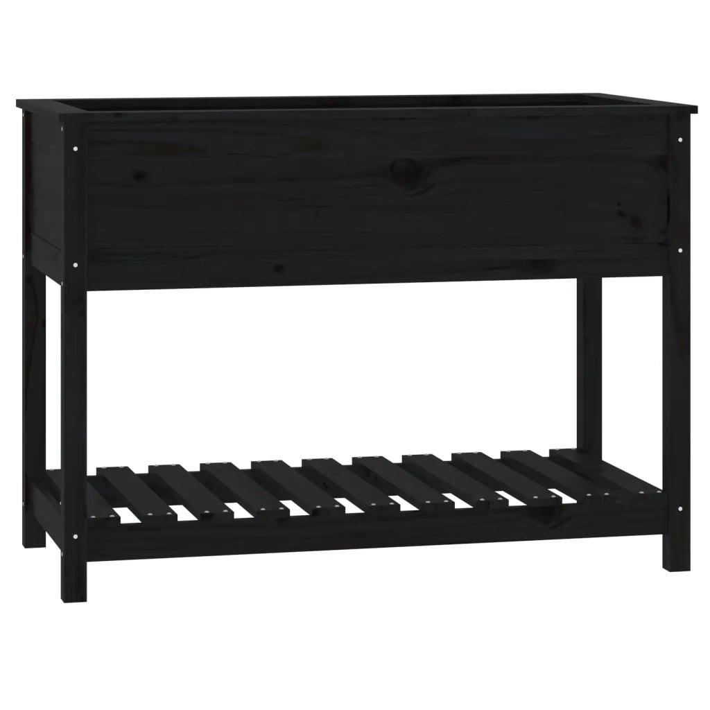 Fioriera con Mensola Nera 111,5x54x81cm Legno Massello di Pino 823791