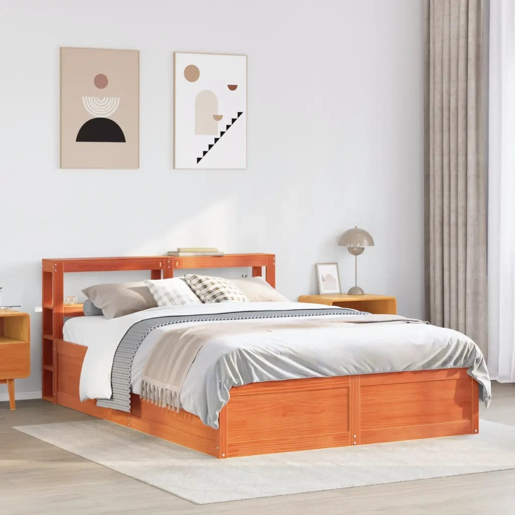 Giroletto con Testiera-Letto con Testiera Marrone Cera 120x190 cm Massello Pino 228763