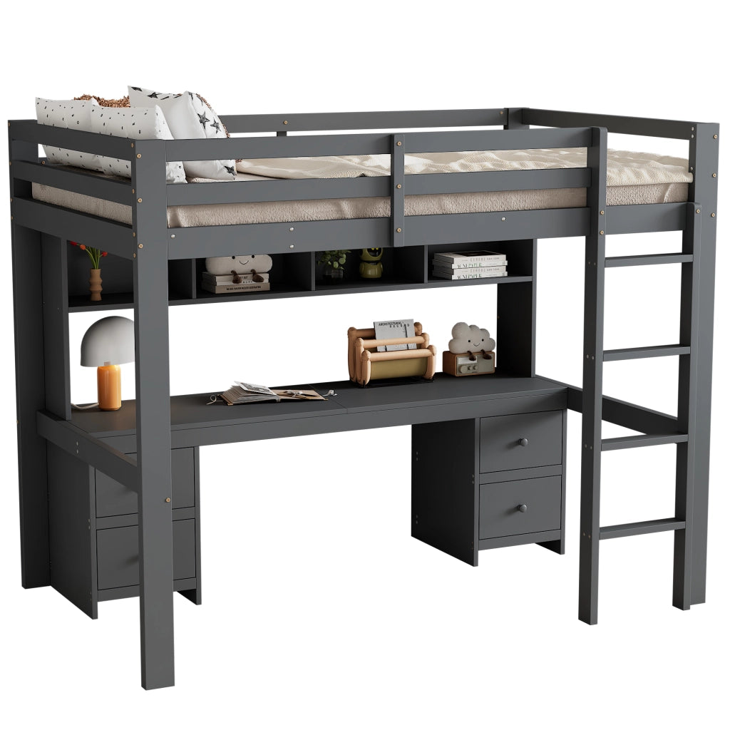 LETTO A SOPPALCO 90 x 200 cm con scrivania, cassetti, grigio