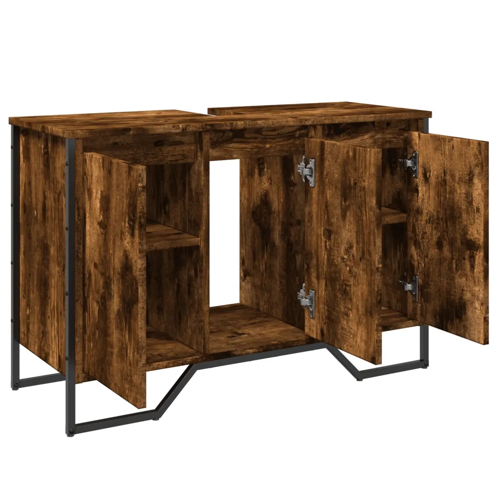 Mobile Lavabo Bagno-Armadietto da bagno Rovere Fumo 91x35x60 cm in Truciolato