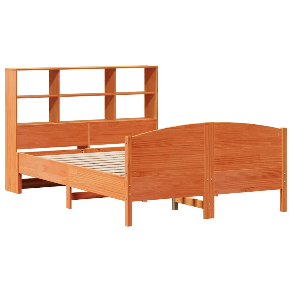 Letto Libreria senza Materasso-Struttura Letto con contenitore Marrone Cera 140x200 cm in Pino 852065
