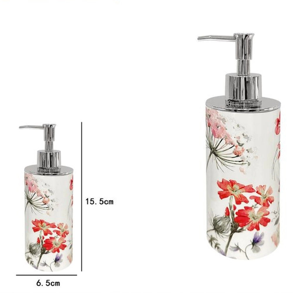 Trade Shop - Dispenser Porta Sapone Liquido Bianco Con Fiori Accessori Per Bagno Arredo 69922 -