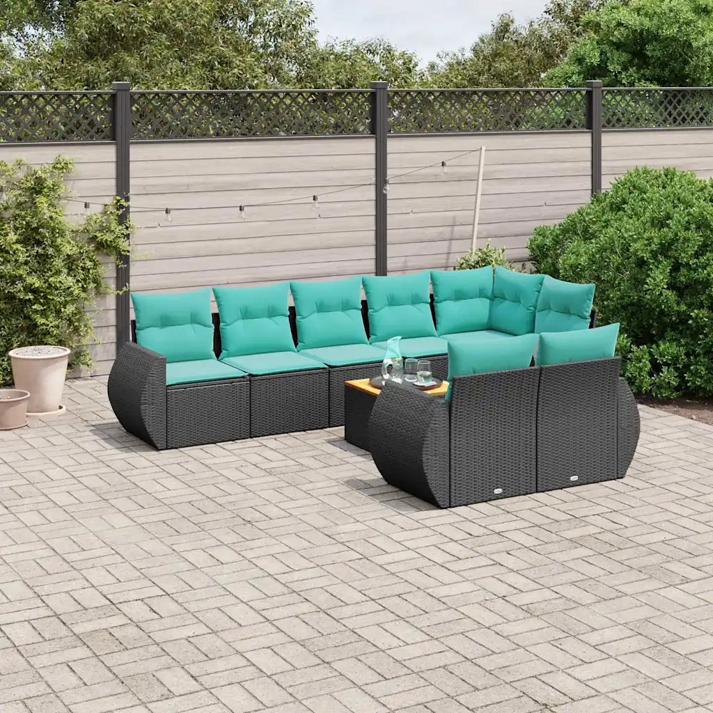Set Divani da Giardino 9 pz con Cuscini Nero in Polyrattan 3225091