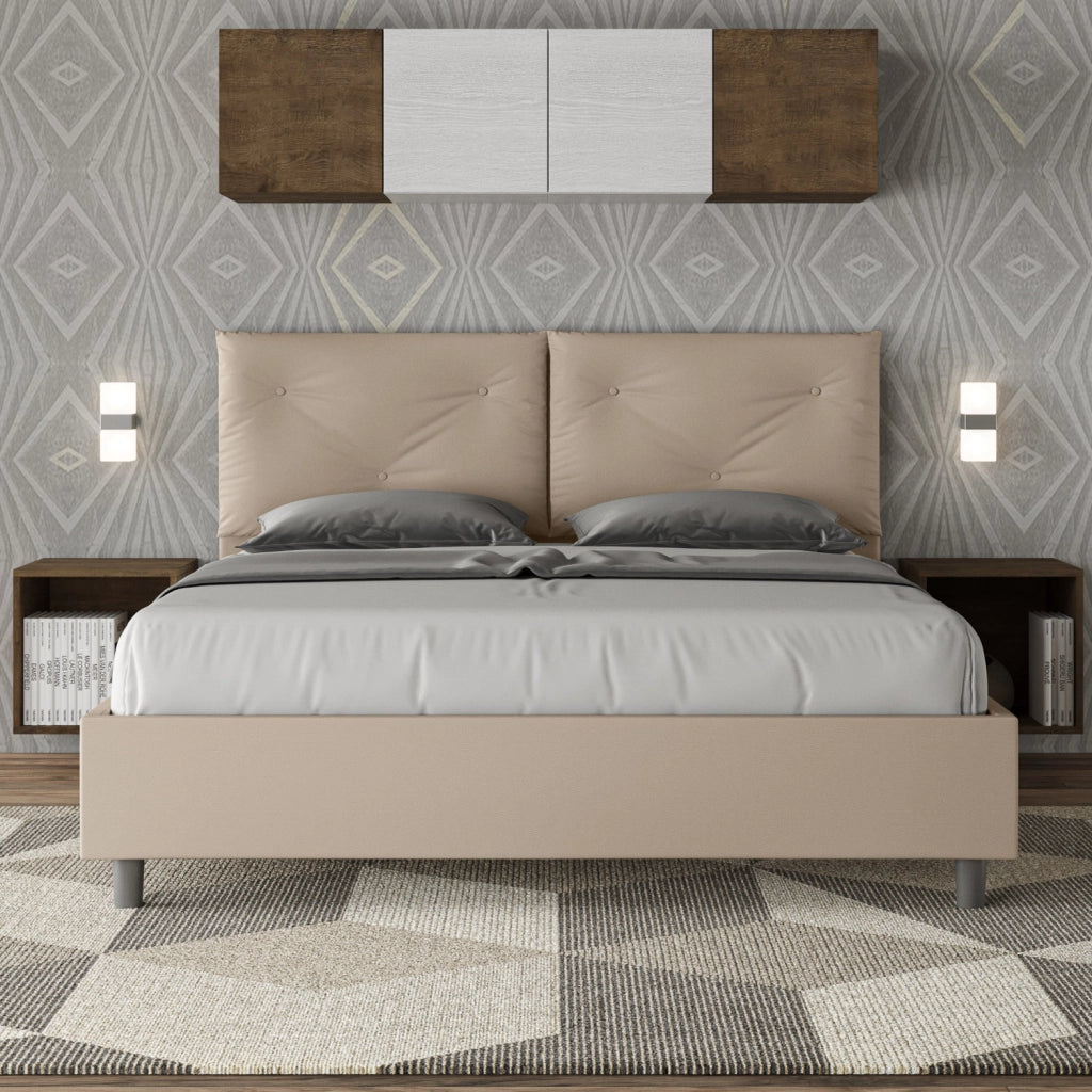 BS COM Letto matrimoniale senza rete imbottito 160x190 similpelle tortora